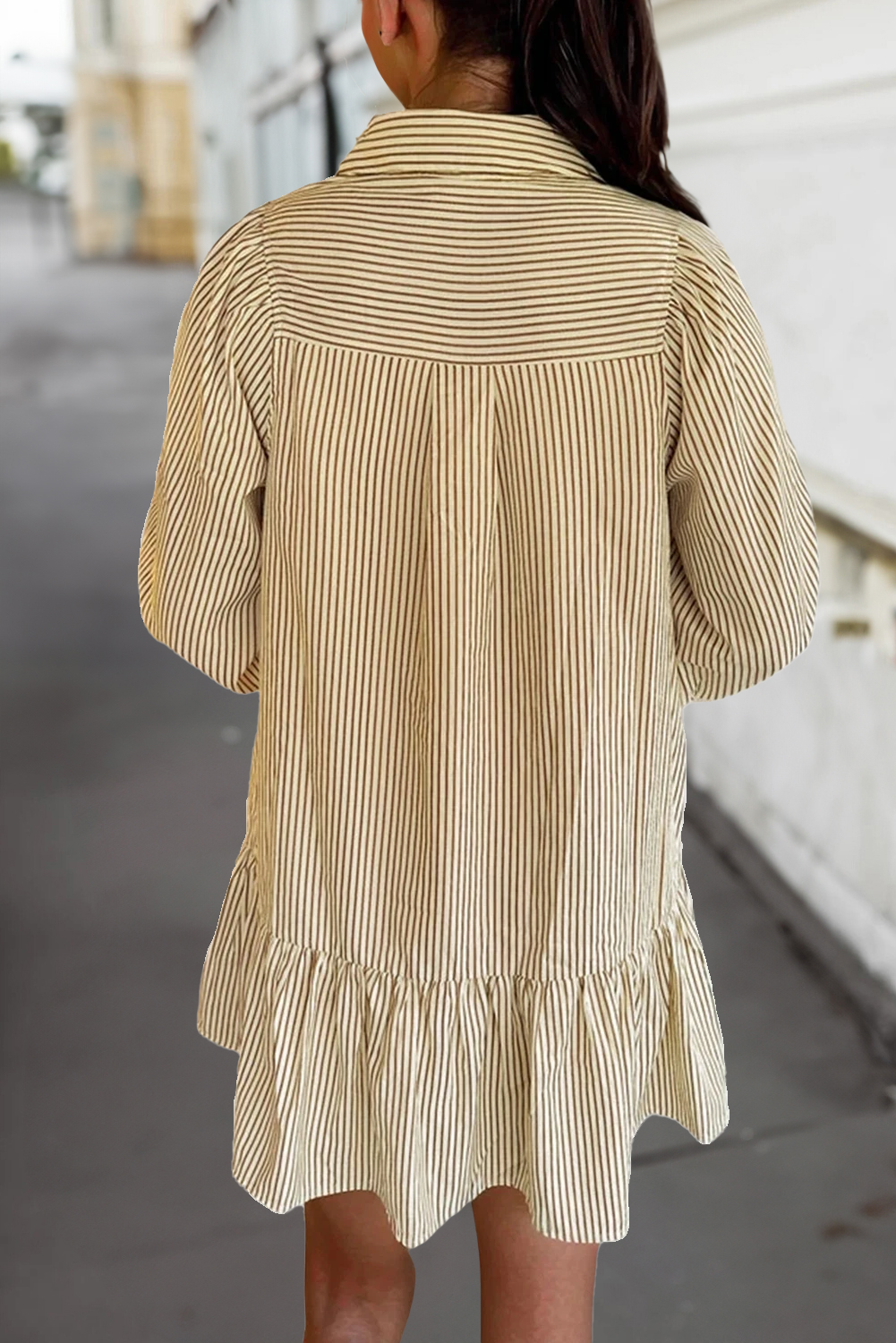 Autumn Stripe Collared Long Sleeve Shirt Mini Dress