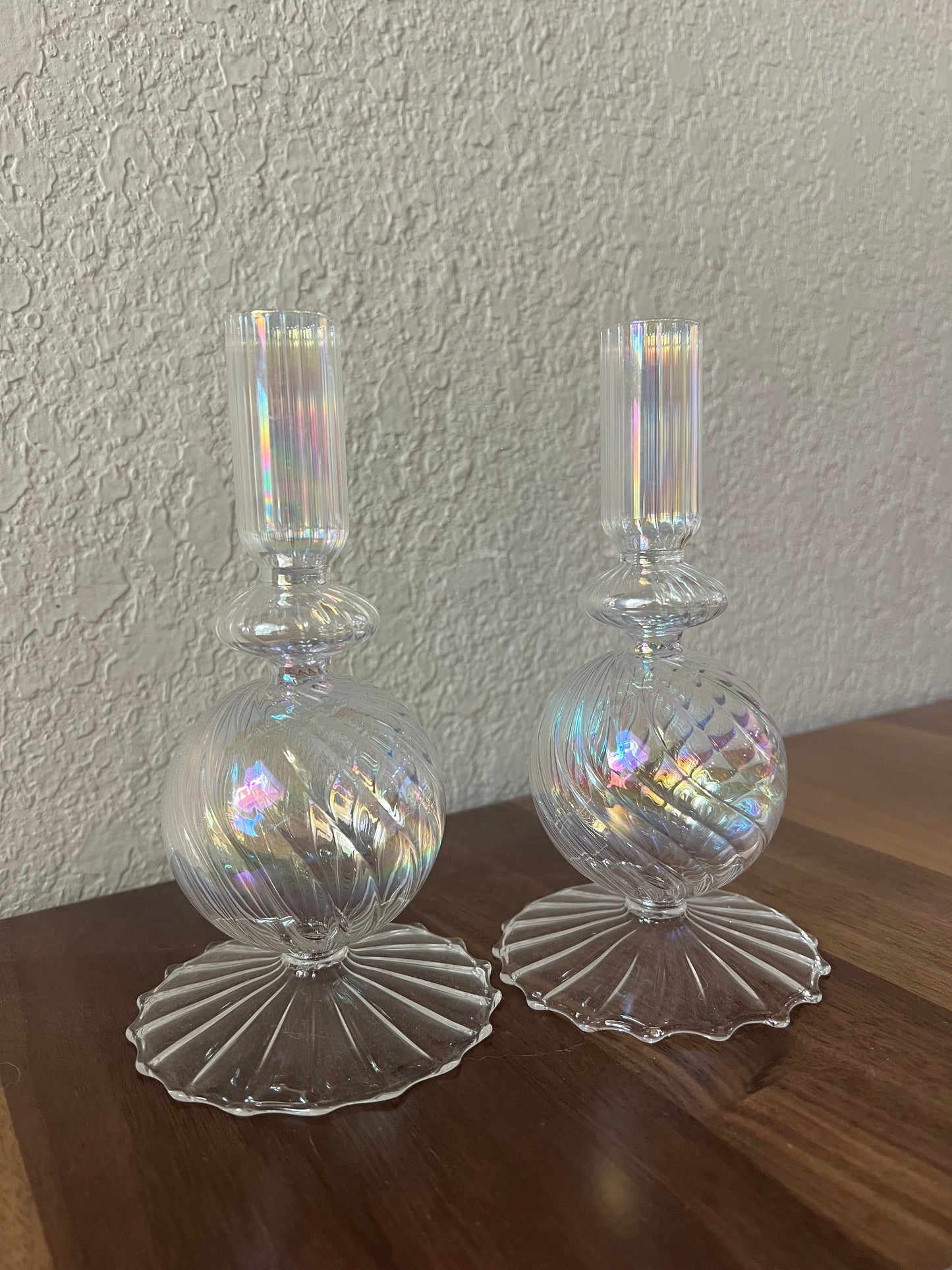 Clear Iridescent Tapered Candle Holders
