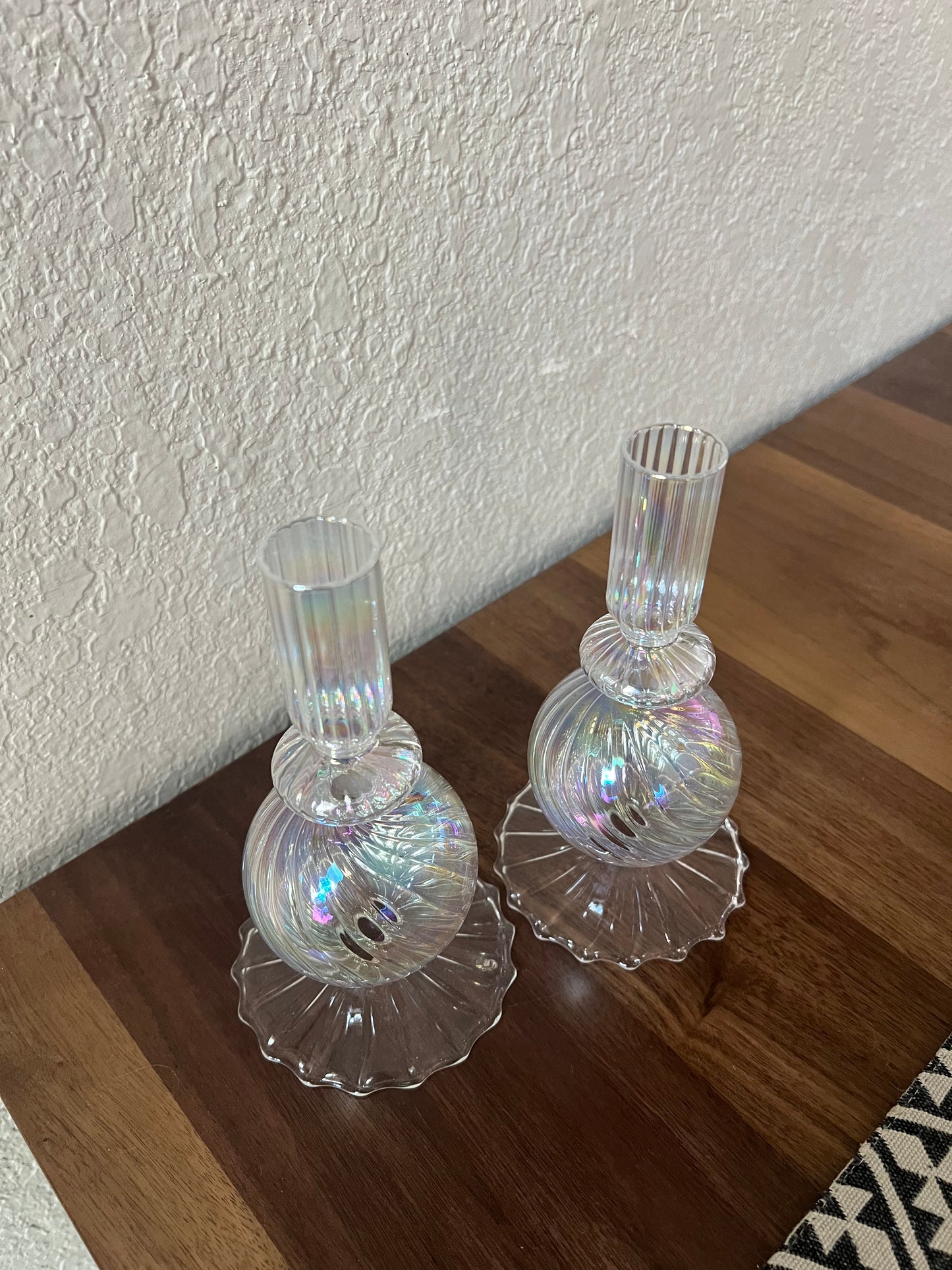 Clear Iridescent Tapered Candle Holders