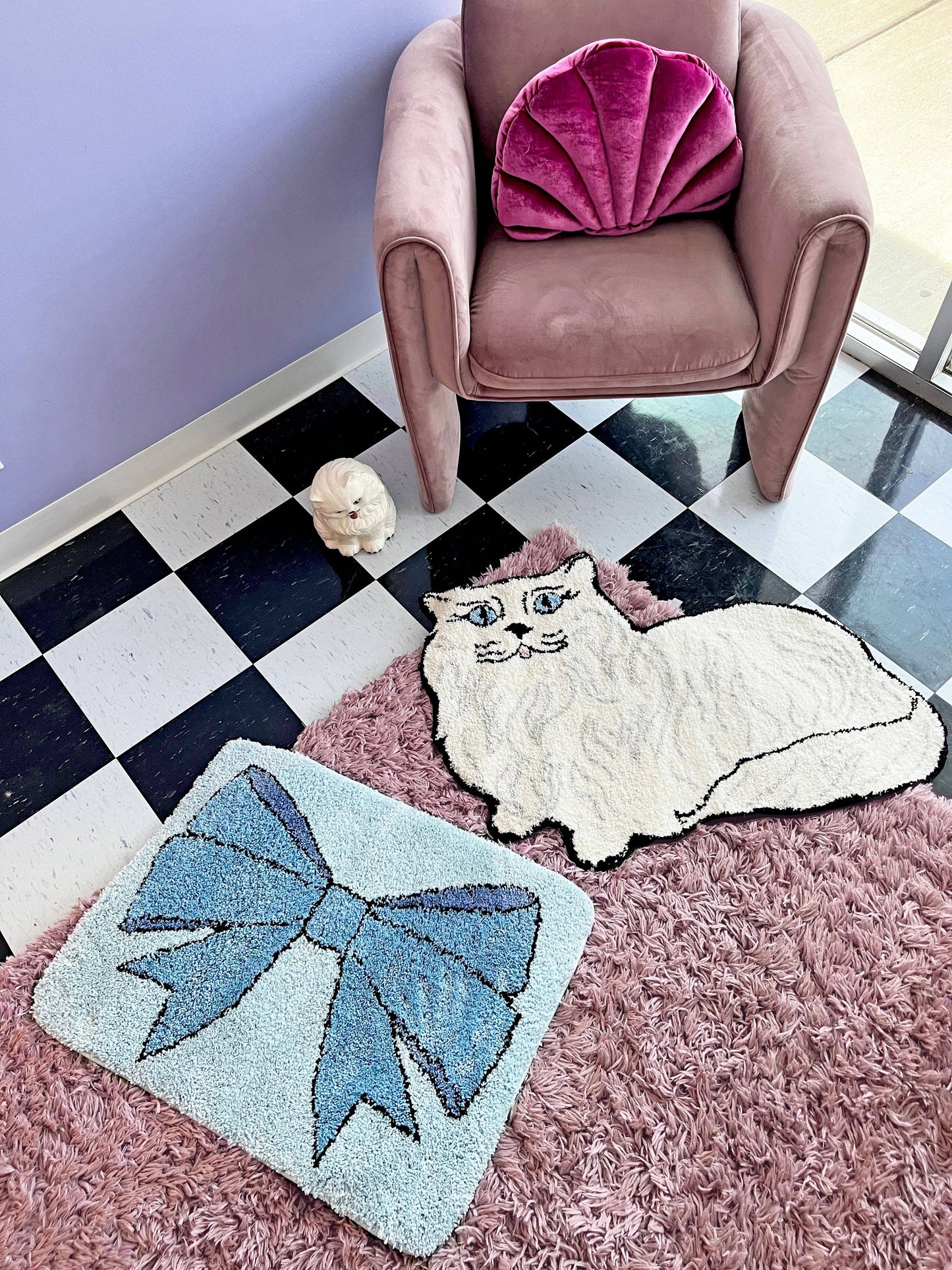 Blue Bow Design Polyester Bath Mat