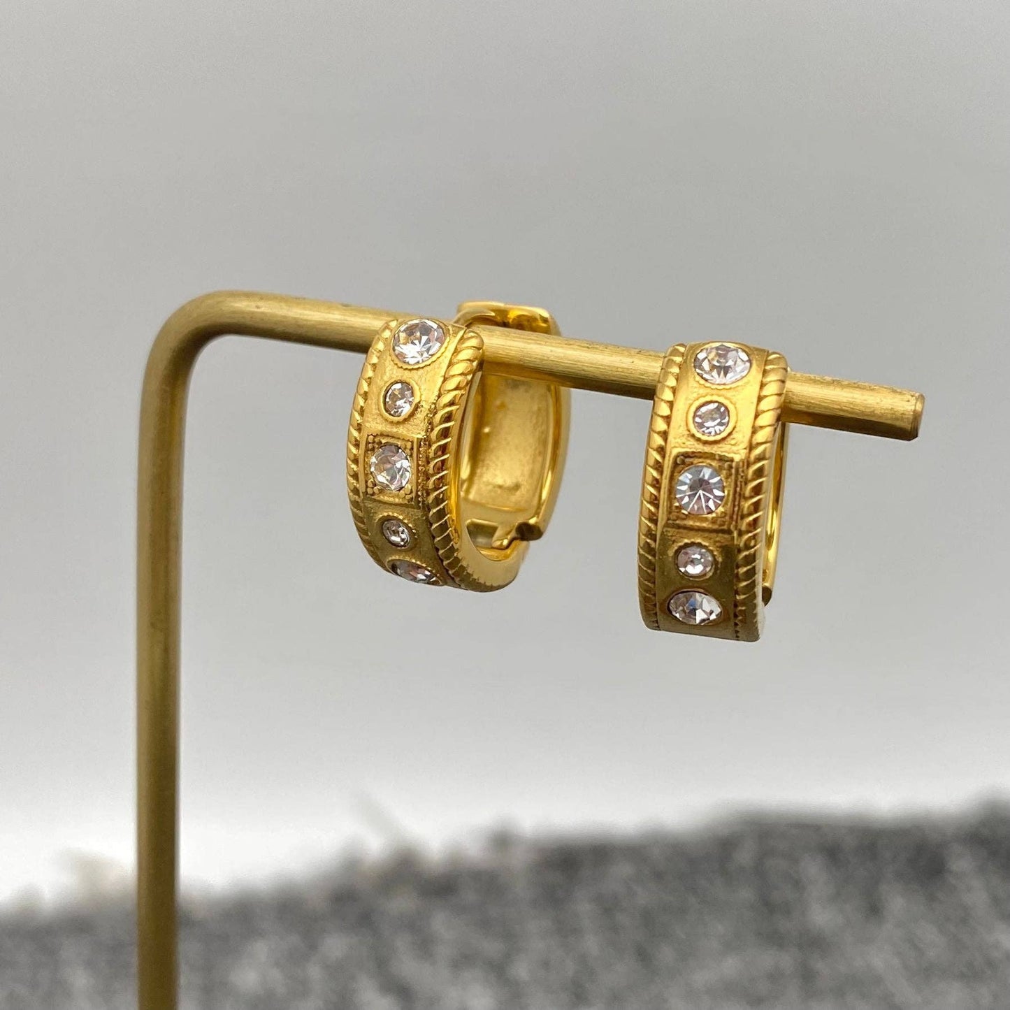 Inlaid CZ 18K Gold Plated Stainless Steel Huggie Earrings - FGS