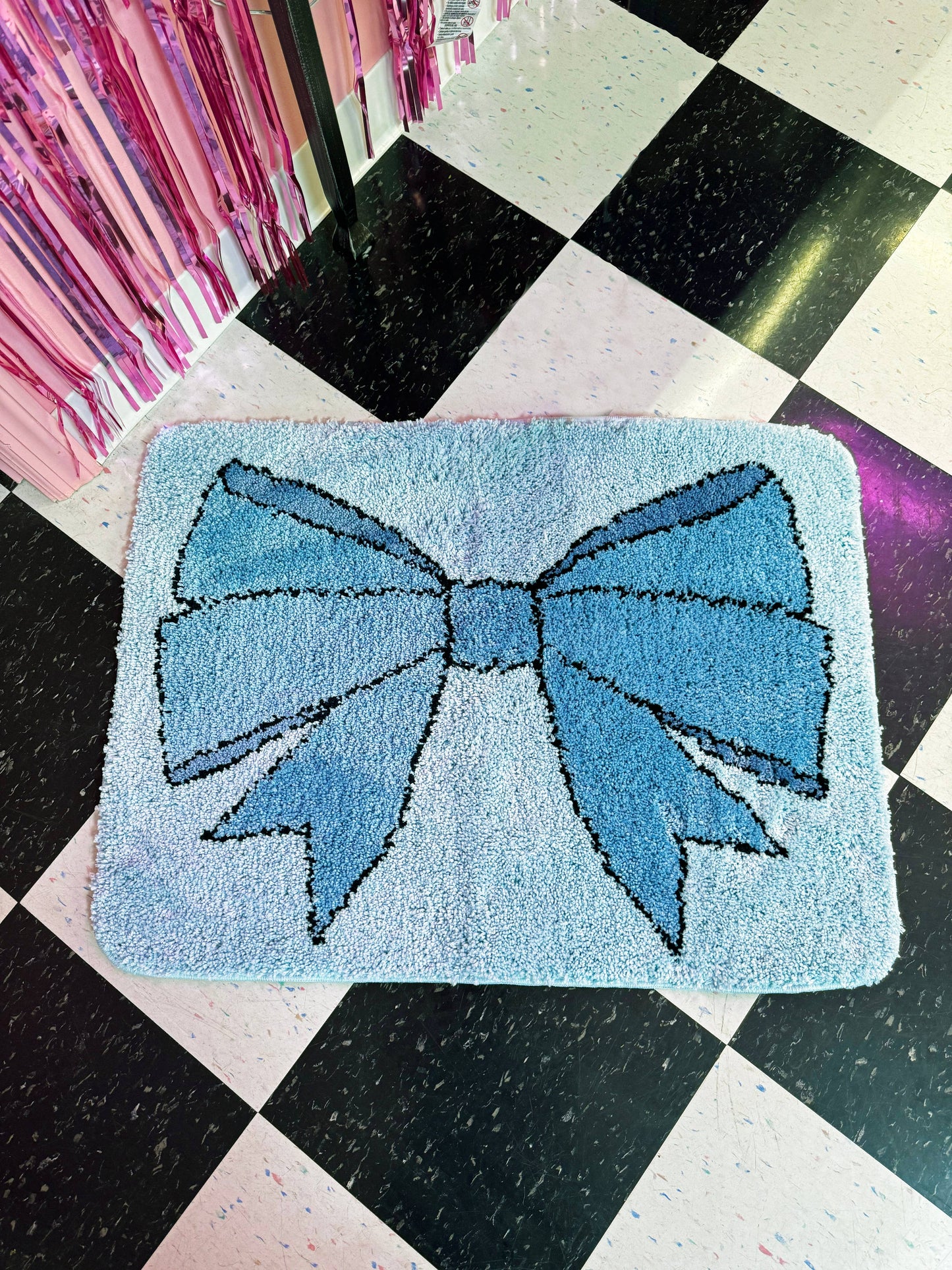 Blue Bow Design Polyester Bath Mat