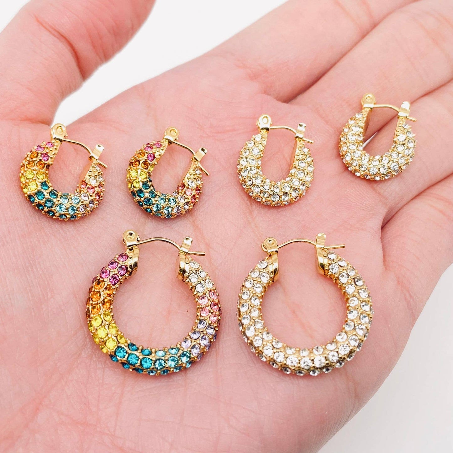 Sparkling 18K Gold Plated Stainless Steel Hoop Earrings -FGS