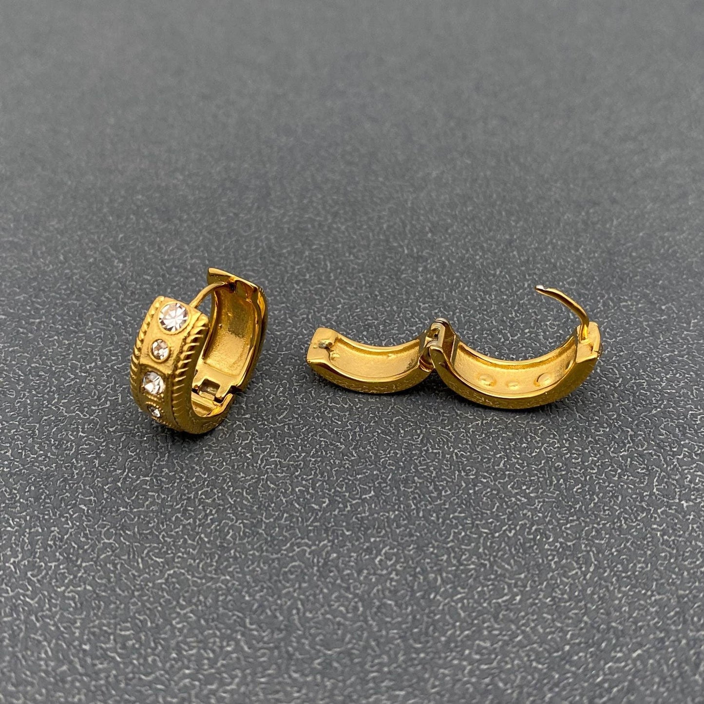 Inlaid CZ 18K Gold Plated Stainless Steel Huggie Earrings - FGS