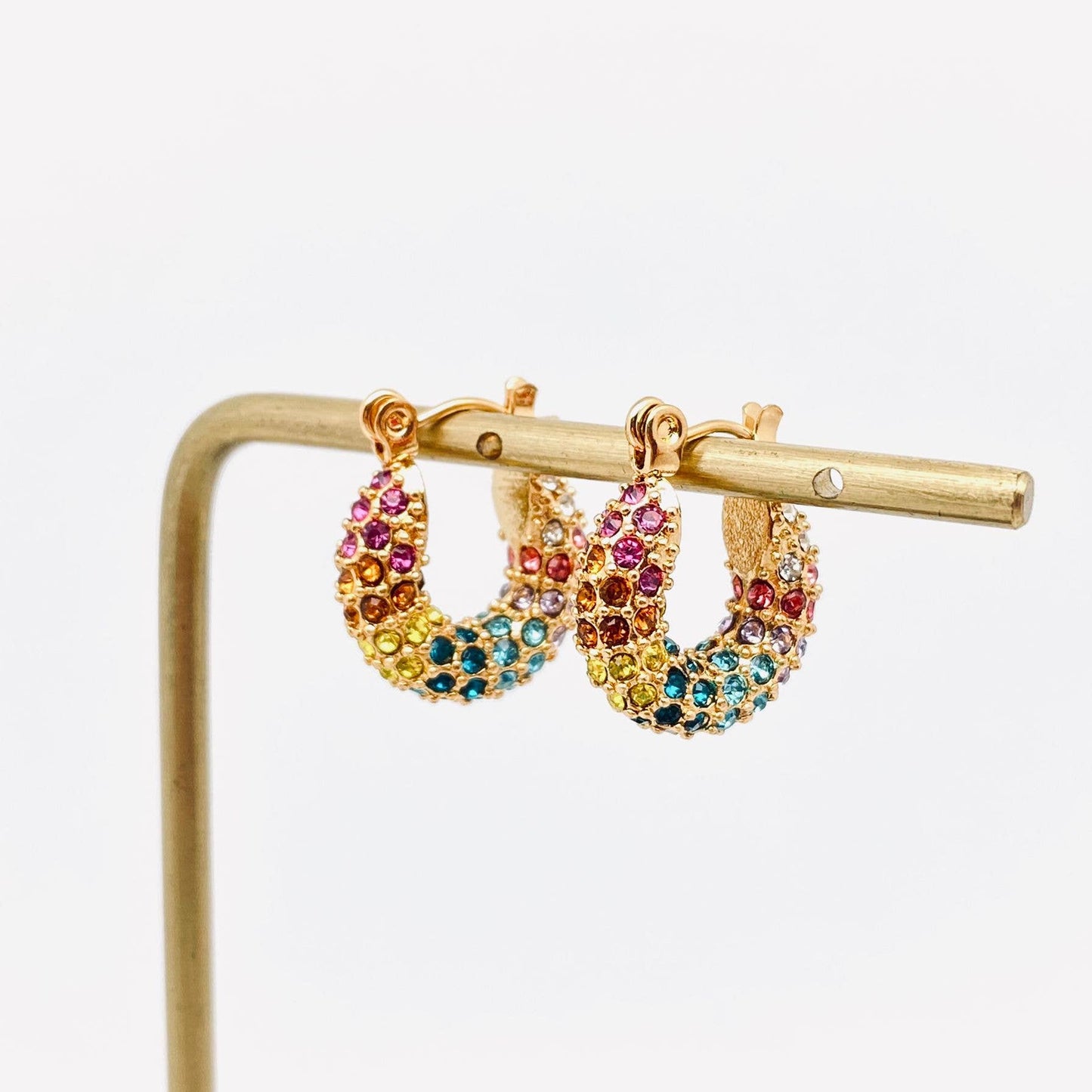 Sparkling 18K Gold Plated Stainless Steel Hoop Earrings -FGS