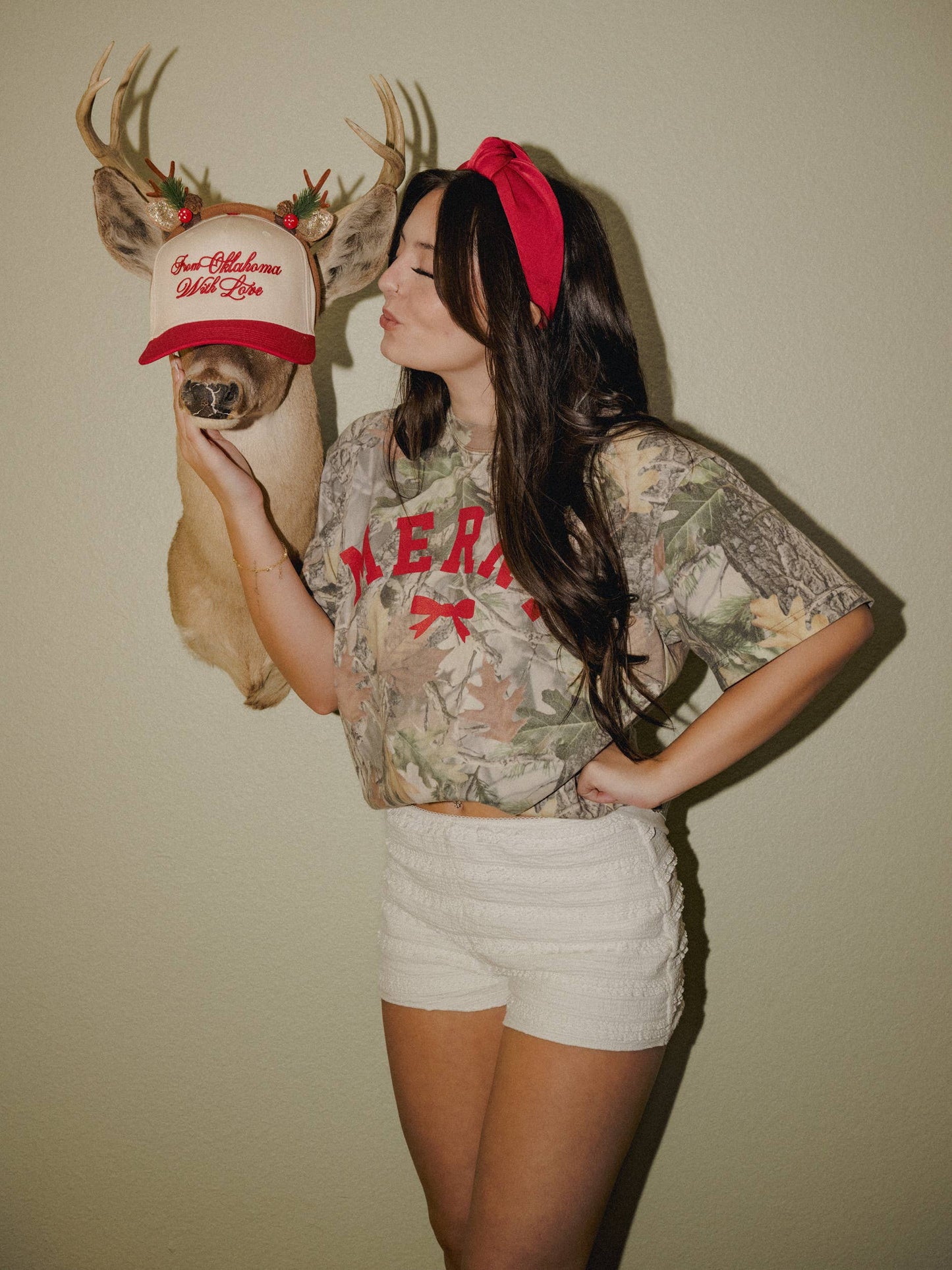 Merry Bow Holiday Christmas Camo Tee