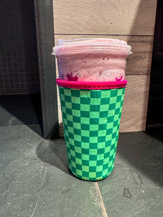 Green/Pink Checked Drink Sleeve