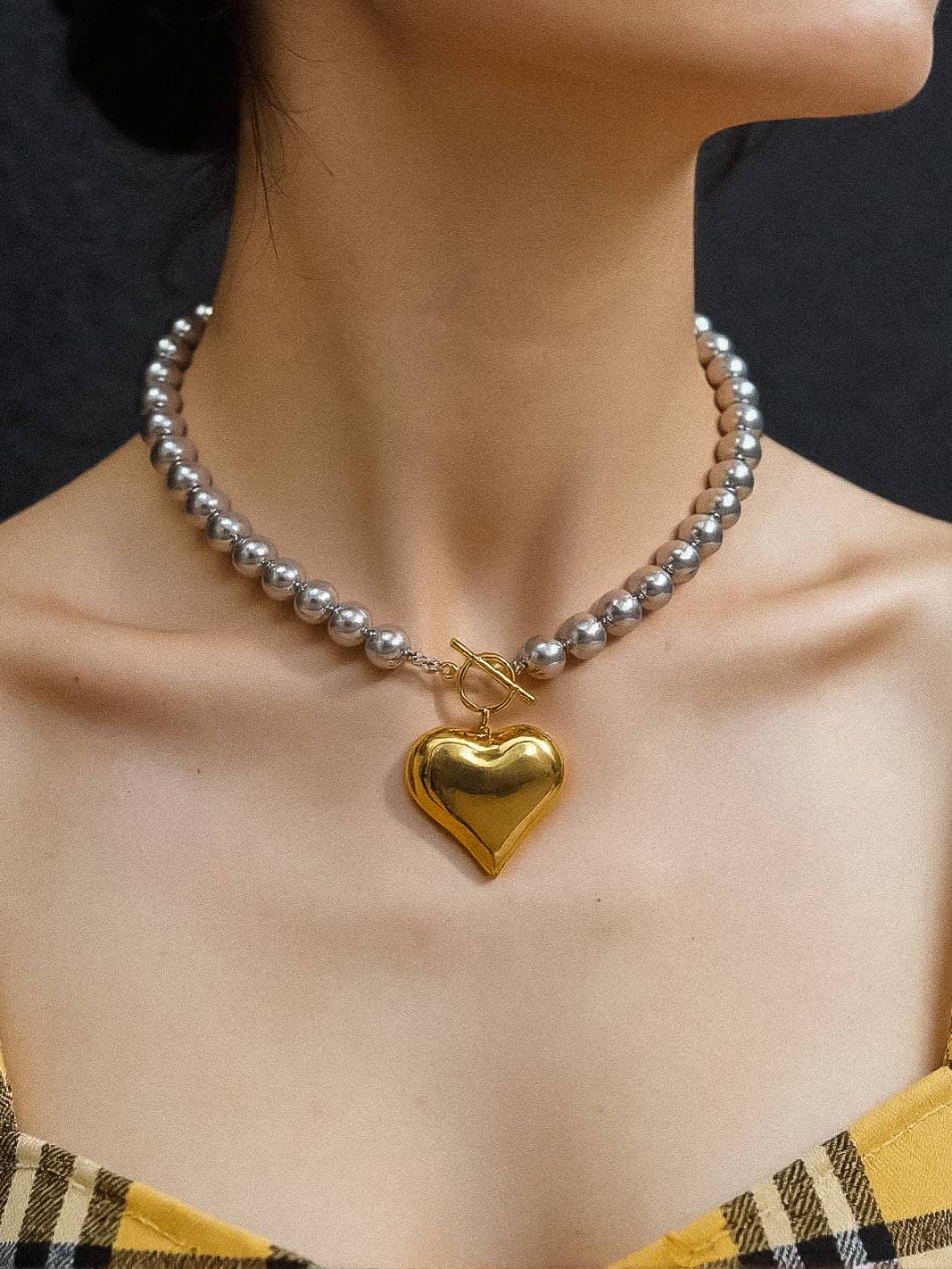 Raissa 18K Gold Non-Tarnish Two Tone Heart Necklace