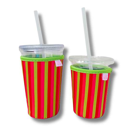 Coffee Cup Cover - Holiday Stripes - Iced Drink Sleeve