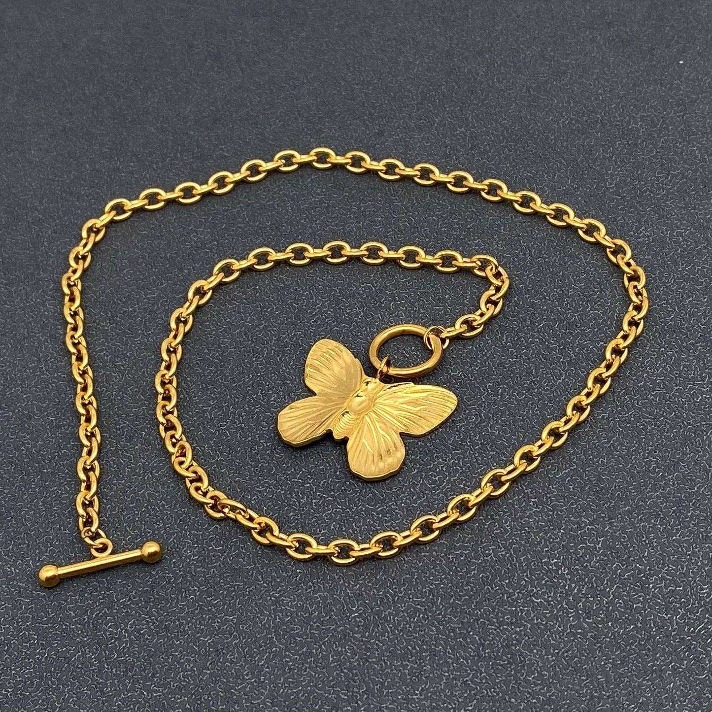 Butterfly Charm 18K Gold Plated Steel Buckle Necklace