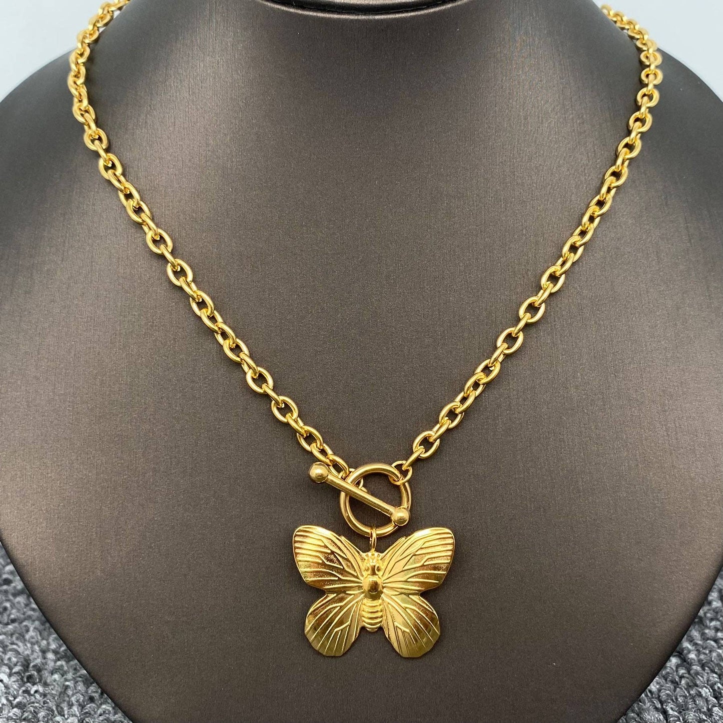 Butterfly Charm 18K Gold Plated Steel Buckle Necklace