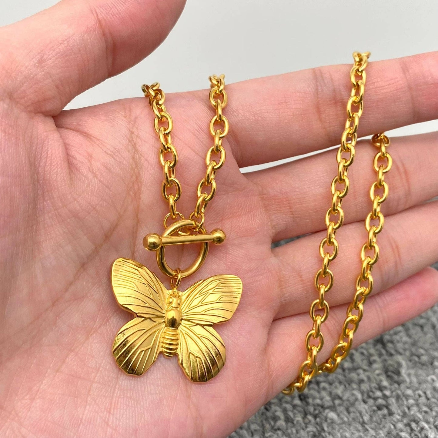 Butterfly Charm 18K Gold Plated Steel Buckle Necklace