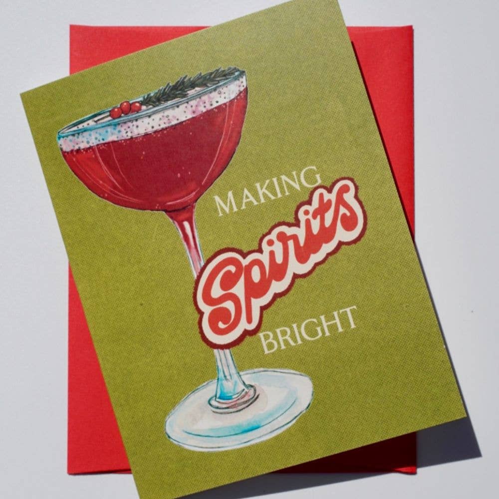 Holiday Cocktail "Making Spirits Bright" Holiday Card + Envelope