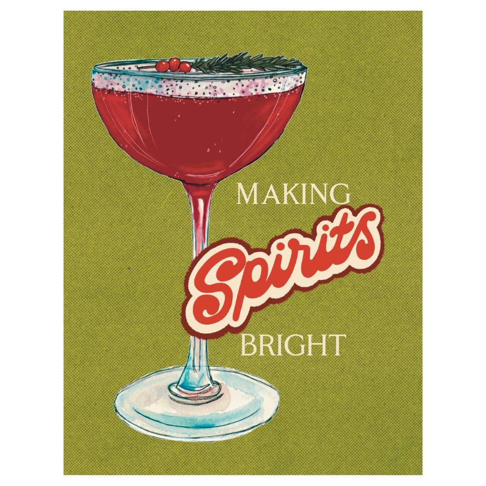 Holiday Cocktail "Making Spirits Bright" Holiday Card + Envelope